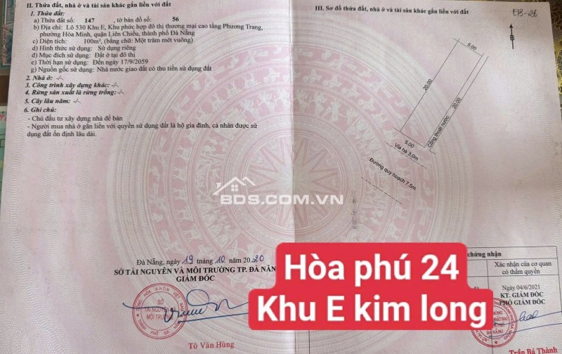 Bán đất Hoà Phú 24 - Khu E Kim Long - Trục thông Nguyễn Sinh Sắc